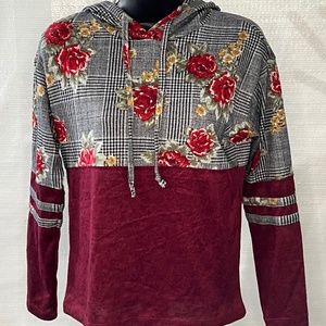 Ultra Flirt Floral Plaid Hoodie NWT